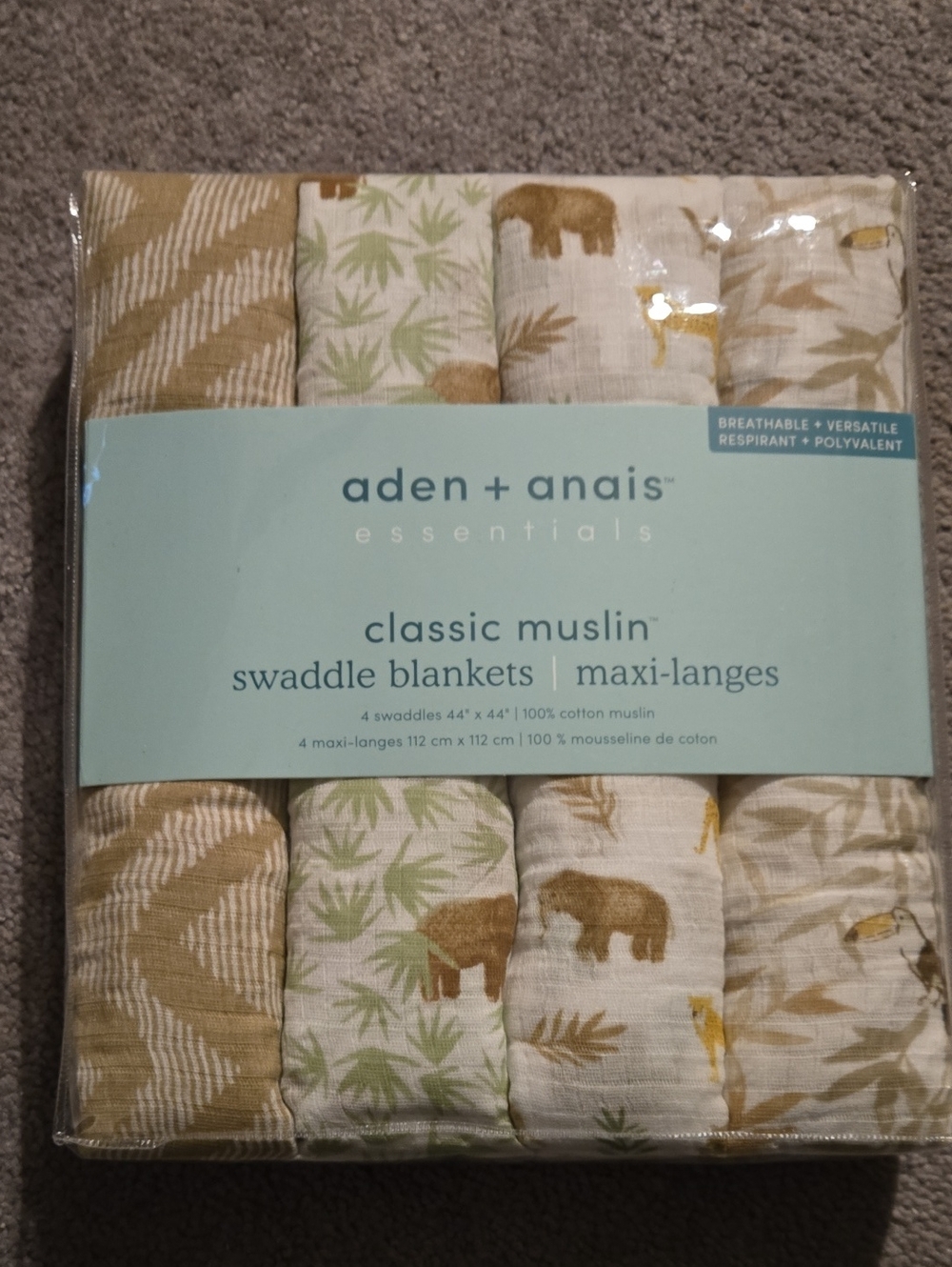 aden + anais Muslin Swaddle Blanket - Mint Green 4Pk